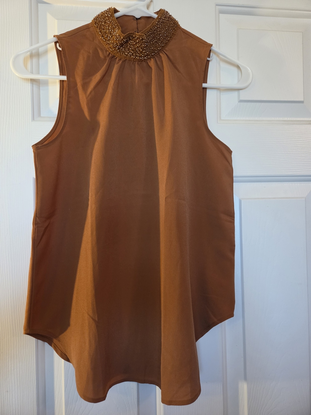 Banana Republic Rust Beaded Mock Neck Sleeveless Blouse